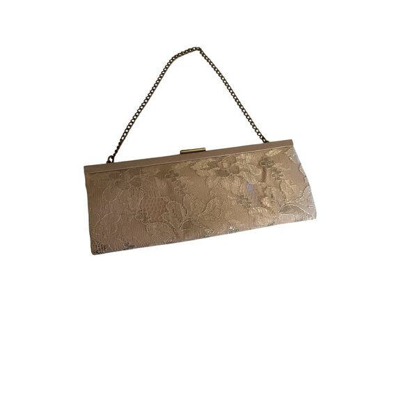 Banana Republic Beige Lace Evening Mini Clutch Chain Strap Y2K Coquette Dance - Picture 1 of 5